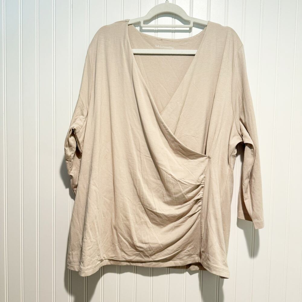 Soft Surroundings Beige Faux Wrap Top Plus Size 3X